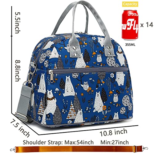 FlowFly Insulated Lunch Bag With Shoulder Strap for Women, Men, and Kids, Large and Reusable, Handle, Freezable Work and School Travel Tote and Meal Prep Organizer,Owl - color: Owl