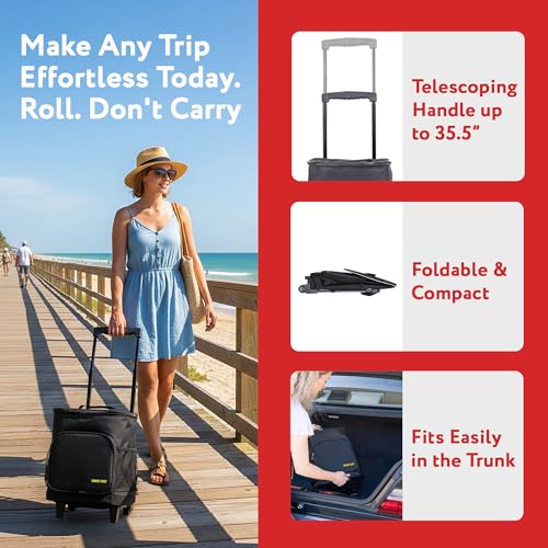 Ultra Compact Cooler Smart Cart with Wheels - Collapsible Insulated Cooler Bag - Foldable Travel Cooler 36 Cans - Leak Proof Trolley - Black - color: Black