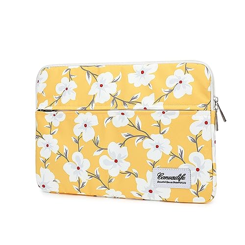 Canvaslife Yellow Flower Pattern Laptop Sleeve 14 inch Laptop Case Bag with Front Pocket - Waterproof Shockproof - color: Yellow Flower, size: 14 inch / 14.0 inch