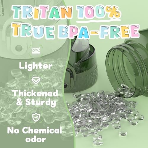 OLDLEY 17oz Kids Water Bottle, Tritan BPA-Free, Leakproof Flip Straw Lid, Motivational Time Marker, Carry Strap, Reusable Clear Water Bottle for Boys & Girls,Jade - color: Jade, style: 17 Ounces