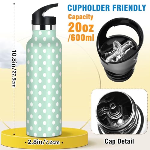 Kids Insulated Water Bottle for Boys Girls Polka Dot Mint Green 20 oz Stainless Steel Travel Mug Sport Water Bottles for Gym School - color: Multi08
