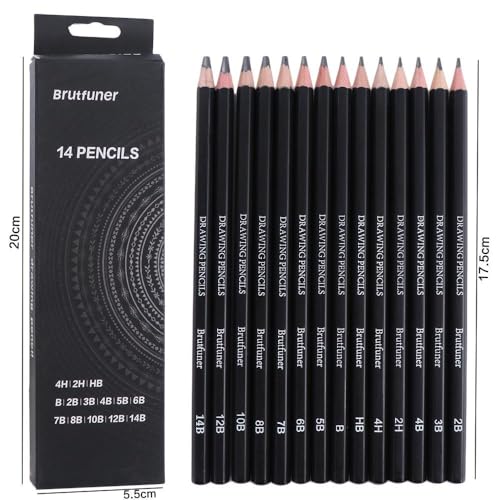 Kopida Wooden Graphite Pencil 14Pcs Professional Sketch Pencil Set HB 2H 4H B 2B 3B 4B 5B 6B 7B 8B 10B 12B 14B Graphite Art Hand-Painted Pencil School Supplies