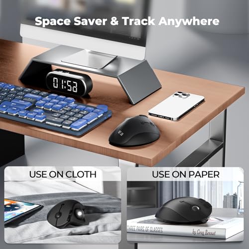 seenda Wireless Trackball Mouse, Ergonomic Bluetooth Rollerball Mouse Rechargeable, 3 Device Connection Optical Mice Adjustable DPI Thumb Control Mice Compatible for PC/Laptop/Windows/Mac - Black - color: Black