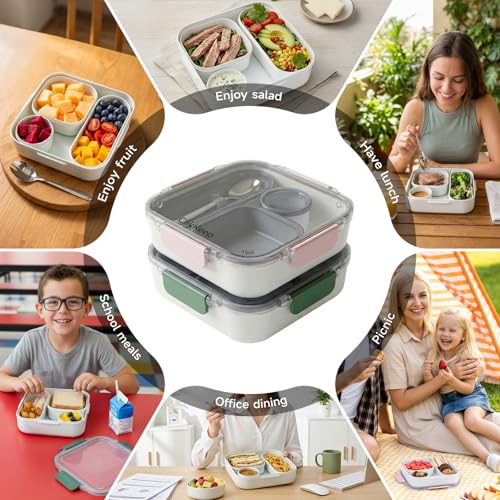 Adult Lunch Bento Box, Compartment Salad Food Containers for Lunch, Lunchbox Containers for Adults with Utensils, Sauce Jar, Microwave Dishwasher Safe, Pink - color: Pink