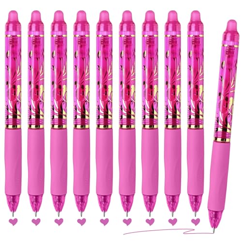 Temiary 10 Pcs Retractable Erasable Gel Pens, Fine Point 0.5mm Rose Red Ink | Assorted Color Inks in Pen, Smooth Writing, Make Mistakes Disappear for Writing and Crossword Puzzle - color: Red