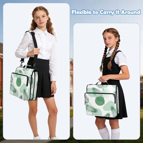 Boho Palm Leaves Zipper Binder with 2 Inch D-Rings Expandable File Portfolio with Shoulder Strap, Waterproof Nylon Organizer for 14" Laptop for Work College Travel