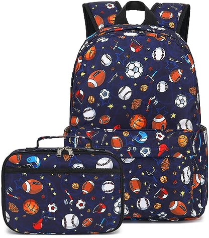 CAMTOP Backpack for Kids, Boys Girls Preschool Backpacks with Lunch Box Toddler Kindergarten School Bookbag Set - color: Soccer Baseball