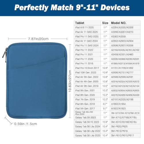 MoKo 9-11 Inch Tablet Sleeve Bag Carrying Case with Accessory Pocket | Fits iPad Air 11-inch M4, iPad Pro 11-inch M5, iPad A16 11-inch, iPad 10/9/8/7th and Tab S9/S8 11-inch, Peacock Blue - color: Peacock Blue, size: 9-11 Inch