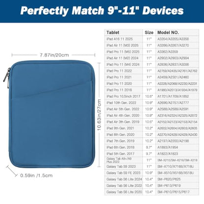 MoKo 9-11 Inch Tablet Sleeve Bag Carrying Case with Accessory Pocket | Fits iPad Air 11-inch M4, iPad Pro 11-inch M5, iPad A16 11-inch, iPad 10/9/8/7th and Tab S9/S8 11-inch, Peacock Blue - color: Peacock Blue, size: 9-11 Inch