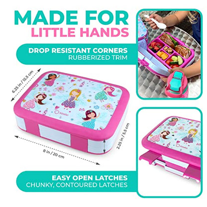 kinsho Bento Lunch Box for Kids Toddlers Girls, 5 Portion Sections Secure Lid, Microwave Safe BPA Free Removable Tray, Pre-School Kid Daycare Lunches Snack Container Ages 3 to 5, Pink Fairy Princess - color: Pink Lt Blue Fairy