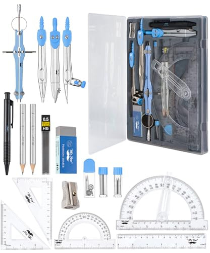 Mr. Pen- Geometry Set, 15 pcs, Blue, 6 Inch Swing Arm Protractor, Divider | Set Squares, Ruler, Compasses and Protractor - color: Blue