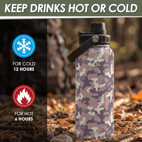 Camouflage Insulated Stainless Steel Water Bottle 32oz, Vacuum Chug Lid Travel Tumbler for Men Friends Dads Grandpa, Birthday Christmas Fathers Day (Desert Camo) - color: Camouflage 4