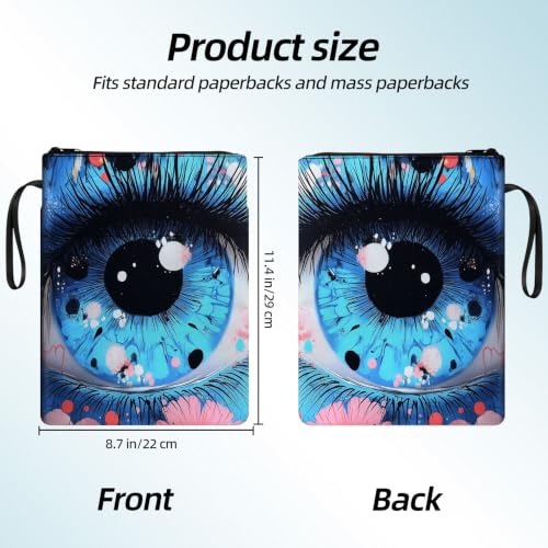 Padded Book Sleeve with Zipper & Front Pocket, Fabric Book Cover | Psychedelic Blue Eye Mystic11.4"x8.7" Washable Canvas Pouch for Hardcovers, Tablets & Reading Accessories - color: Psychedelic Blue Eye Mystic