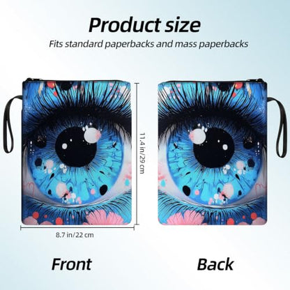 Padded Book Sleeve with Zipper & Front Pocket, Fabric Book Cover | Psychedelic Blue Eye Mystic11.4"x8.7" Washable Canvas Pouch for Hardcovers, Tablets & Reading Accessories - color: Psychedelic Blue Eye Mystic