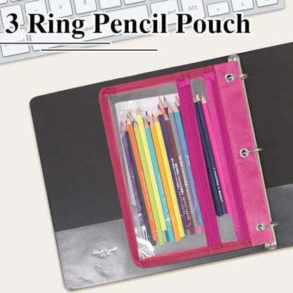 Pencil Pouch for 3 Ring Binder with 1.5 inch Expandable Large Capacity, Double Pockets Zipper Pencil Case, Pencil Binder Pouch for School Office Home, Rosy - color: rosy