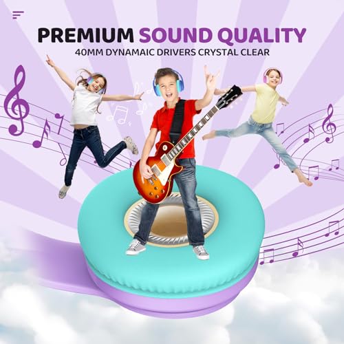 JoySpark Kids Bluetooth Headphones, Lightweight Wireless Headphones for Kids, 85/94dB Volume Limited, 60 Hours Playtime, Bluetooth 5.3, Over-Ear Toddler Headsets with Built-in Mic-Purple - color: Purple