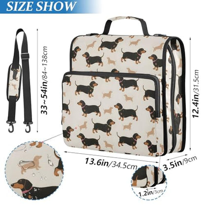 Dachshund Pattern Zipper Binder 3 Ring with Handle and Shoulder Strap, 500 Sheet Binder Organizer Capacity & Multi-Pockets for School Office