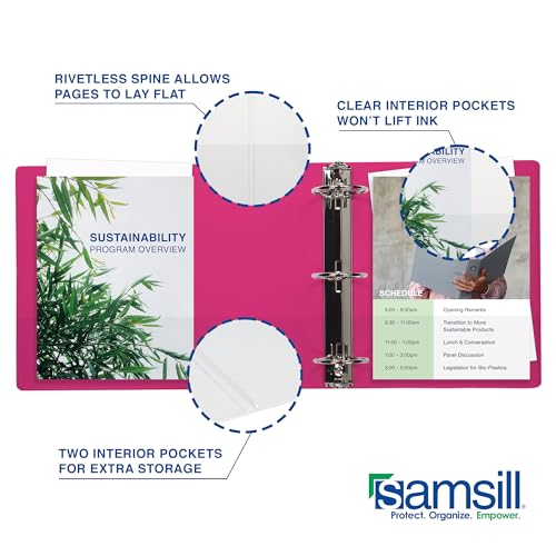 Samsill Durable 1 Inch Binder, D Ring Binder, Customizable Clear View Cover, Magenta, Holds 225 Pages - color: Dragonfruit, size: 1 Pack, style: 1 Inch