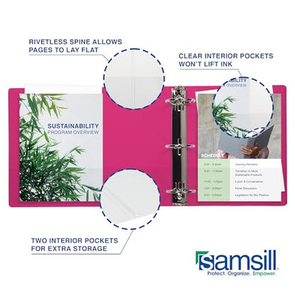 Samsill Durable 1 Inch Binder, D Ring Binder, Customizable Clear View Cover, Magenta, Holds 225 Pages - color: Dragonfruit, size: 1 Pack, style: 1 Inch