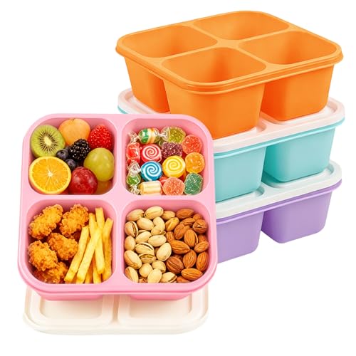 4 Pack Snack Containers Bento Box Adult Lunch Box,Meal Prep Container, Reusable Food Storage lunch Containers Stackable for Work, Travel and Gym (Pink, Orange, Green, Purple) - color: Pink, Orange, Green, Purple