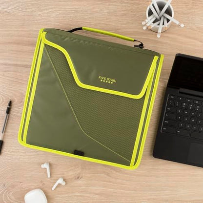 Five Star Zipper Binder, 3 Inch 3-Ring Binder with D Rings, Removable Padded Case, 5-Tab Expanding File and Multi-Use Strap, 850 Sheet Capacity, Olive/Citrus (292960C) - color: Olive/Citrus, size: 3 Inch