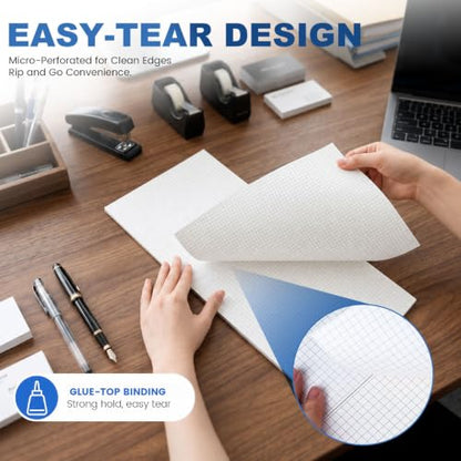 BOOKNOW Graph Paper Legal Pad 2-Pack, 8.5"x11", 4x4 Quad Ruled, 100 Sheets | White 65gsm Paper, Perforated Top Edge, Bleed-Resistant FSC Paper, for Back to School, Office, Math, Drafting, Drawing