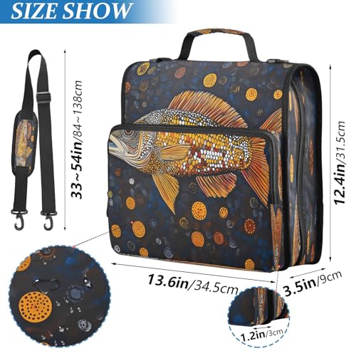 3 Ring Zipper Binder Abstract Art Fish Binders Bag with Shoulder Strap 500 Sheets Paper Organizer Trapper Keeper Documents Storage File Folder for School Office - color: A932