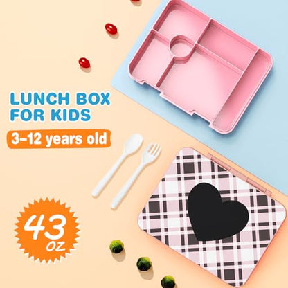 ACESAK Girls Backpack - Bento Box with Insulated Lunch Bag Pencil Case & Utensils Set for Kids, 6 Leakproof Compartments Removable Tray Lunches or Snack Container for School (Black) - color: Black