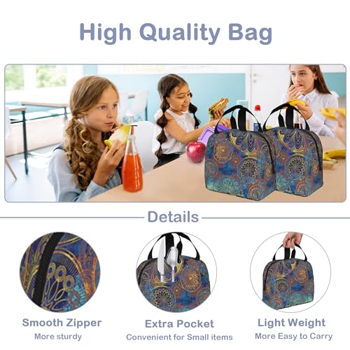 Blue Paisley Boho Flower Lunch Box,Insulated Lunch Bag for Girls Boys,Reusable Lunch Box for Kids Adults School Student Work Picnic Travel - color: Blue Paisley Boho Flower