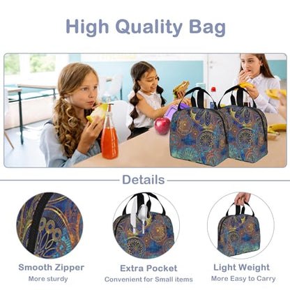 Blue Paisley Boho Flower Lunch Box,Insulated Lunch Bag for Girls Boys,Reusable Lunch Box for Kids Adults School Student Work Picnic Travel - color: Blue Paisley Boho Flower