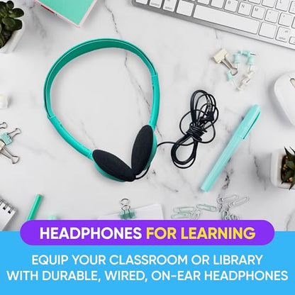 5 Pack Bulk Wired Headphones, On Ear with 3.5mm Jack, 4ft Tangle Free Cable, Comfortable Fit, Affordable and Cost Effective, Ideal for School Classroom Testing Students Events Groups, Black