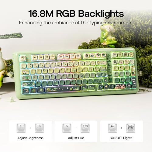 KiiBoom Phantom98 Lite 96% Wireless Mechanical Gaming Keyboard, VIA Programmable, Creamy Keyboard with Gasket, 8000mAh Battery, Hot Swap, RGB Backlits, NKRO for Win/Mac (Green, Mochi Switch) - color: Green, size: Mochi Switch