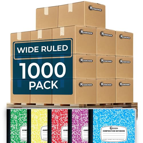 Rosmonde 1000 Pack (Pallet) Composition Notebooks Bulk, Wide Ruled, Pallet of Composition Notebooks, 100 Sheets (200 Pages), 9-3/4 x 7-1/2, Bulk Notebooks for School & Office, 4-7 Days Transit - size: 1000 Pack | Express Pallet, style: Wide Ruled - Color