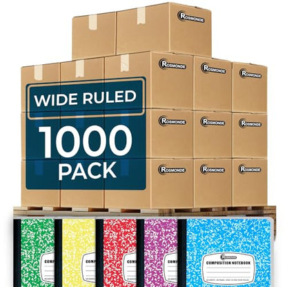 Rosmonde 1000 Pack (Pallet) Composition Notebooks Bulk, Wide Ruled, Pallet of Composition Notebooks, 100 Sheets (200 Pages), 9-3/4 x 7-1/2, Bulk Notebooks for School & Office, 4-7 Days Transit - size: 1000 Pack | Express Pallet, style: Wide Ruled - Color