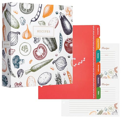 Jot & Mark 8.5"" x 9.5"" 3 Ring Recipe Binder with 50 Matching 4x6 inch | 50 Recipe Cards + 25 Sleeve Protectors + 5 Full-Page Sleeves + 6 Tabs | 8.5x9.5 | Autumn Harvest - color: Autumn Harvest, size: 8.5" x 9.5"