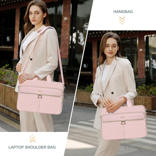 MOSISO 17-17.3 inch Laptop Bag, Laptop Briefcase Messenger Compatible with Dell, HP, Lenovo, Asus, Acer, Alienware, Square Quilted Computer Bag Work Office Business with 3 Pockets&Strap, Pink - color: Pink, size: 17.3 inch