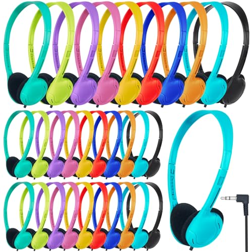 Headphones Bulk for School Classroom 100 Pack On Ear | Classroom Headphones for Student,Group Learning, Computer Lab, Library, Online Lesson Testing 3.5mm Jack (10 Mixed Colors) - size: 100 Pack Mixed Colors