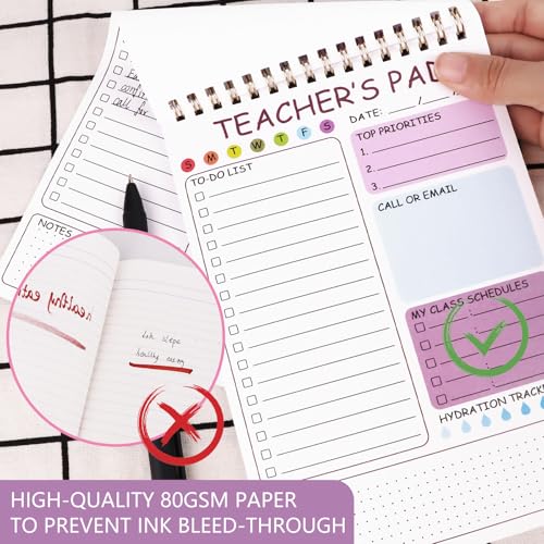 Teacher To Do List Notepad, 8.3x5.8 Inch Teacher Notepad, Spiral Checklist Notebook for Class Schedules, Daily Planner, School Tasks and Goal Setting (Purple) - color: Purple