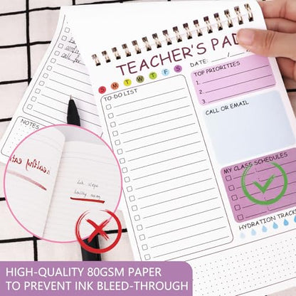 Teacher To Do List Notepad, 8.3x5.8 Inch Teacher Notepad, Spiral Checklist Notebook for Class Schedules, Daily Planner, School Tasks and Goal Setting (Purple) - color: Purple