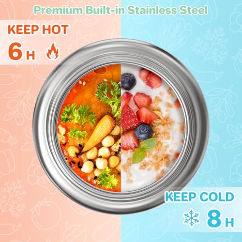 JSLOVE Bento Lunch Box with Leak Proof Thermos Food Jar for Kids, Food Lunch Containers for Girls with 4 Compartments, BPA-Free with Utensils, Food Picks, Sauce Jar & Silicone Lunch Box Dividers - color: Green