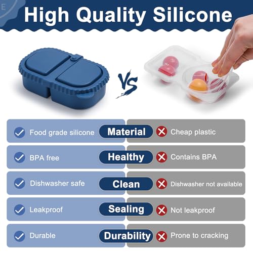 6 Pack Reusable Silicone Snack Containers with Lids, 2 Compartment Bento Snack Boxes, Leakproof Portion Control Food Containers for Fruits, Nuts, School, Office & Travel, Dishwasher Safe - color: 2-Compartment (6-Pack)