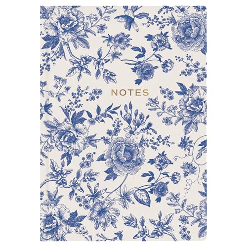 Sweet Water Decor Notes Journal, Cute Lined Composition Notebook for Women, 100 Ruled Pages for Writing, Blue Delft Matte Laminate Hardcover Diary with Gold Foil Details - style: Notes (Floral Design)