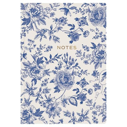 Sweet Water Decor Notes Journal, Cute Lined Composition Notebook for Women, 100 Ruled Pages for Writing, Blue Delft Matte Laminate Hardcover Diary with Gold Foil Details - style: Notes (Floral Design)