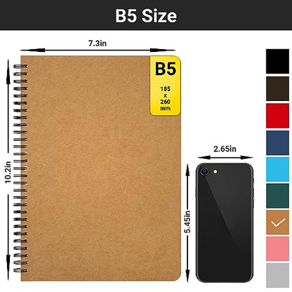 EUSOAR Spiral Journaling Notebooks, 6 Packs B5 7.3"x10.2" Notebooks College Ruled, 120Pages/ 60Sheets Hardcover Lined Spiral Journal Notebook for Women Men Student Office School Traveling Diary-Kraft - color: Kraft, size: 6Packs