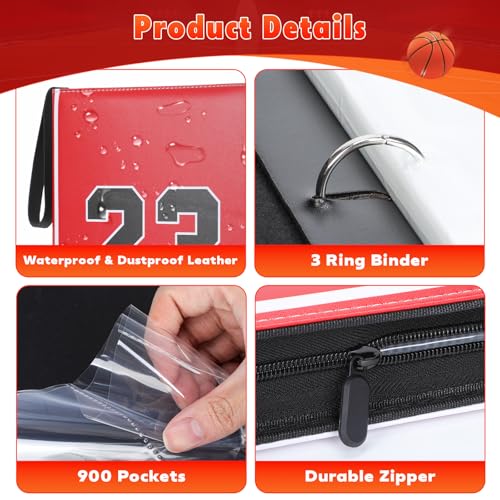 Basketball Card Binder 900 Pockets, Basketball Card Holder for Trading Cards, 3 Ring Sports Card Collection Binder with 50 Removable Sleeves, Christmas Gift