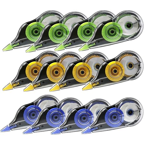 Correct Correction Tape, 12-Count Pack of Whiteout Correction Tape, Easy to Use Applicator for School, Office, Note Taking, Journal, Smooth Glide, No Residue, Quick Dry - color: 40Ft-12Pack-Blue, Yellow, Green