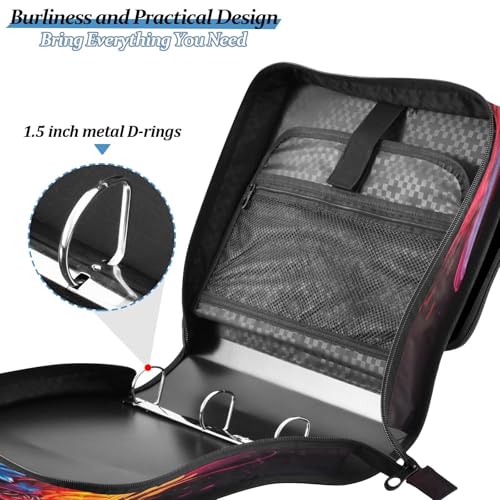Dragon Fire Black Print Custom Zipper Binder Bag 3 Ring with Shoulder Strap & Handle Personalized Binder Bag Expandable File Folder for School - color: Multi-dragon Fire Black
