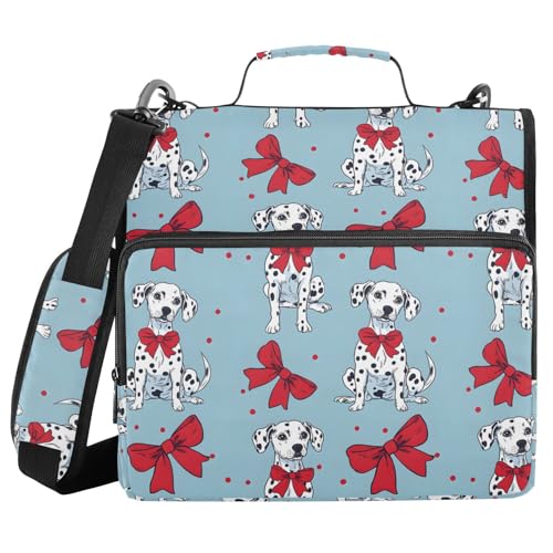 Dalmatian Dog Bows 3 Ring Binder Bag 1.5 inch Binder Organizer with Zipper Shoulder Strap 500 Sheet Documents Storage for School Office