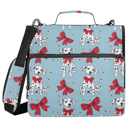 Dalmatian Dog Bows 3 Ring Binder Bag 1.5 inch Binder Organizer with Zipper Shoulder Strap 500 Sheet Documents Storage for School Office