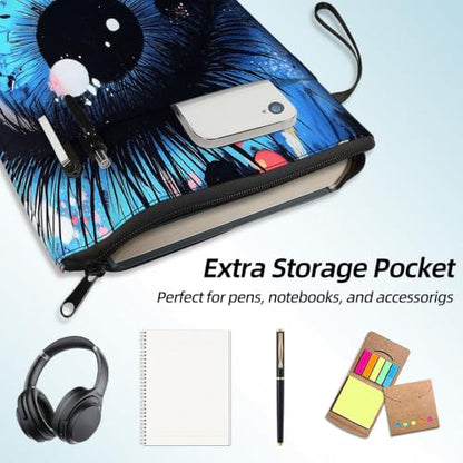 Padded Book Sleeve with Zipper & Front Pocket, Fabric Book Cover | Psychedelic Blue Eye Mystic11.4"x8.7" Washable Canvas Pouch for Hardcovers, Tablets & Reading Accessories - color: Psychedelic Blue Eye Mystic